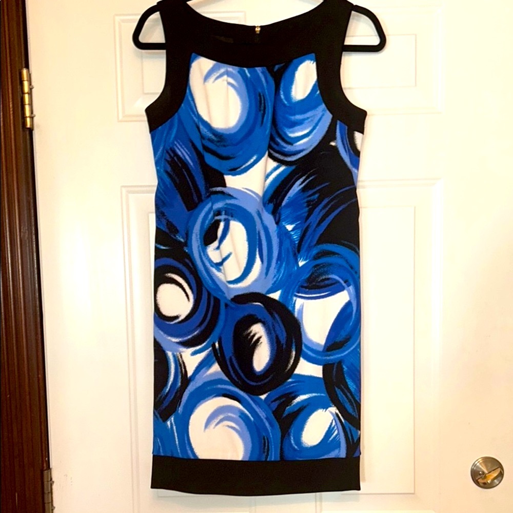 ALYX Sleeveless Shift Sheath Dress 6P Petite Blue Black Artsy Bold  Classic